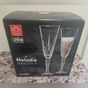 Melodia Champagne Flutes - Set of 6 (Clear) RCR Cristalleria Italiana Luxion